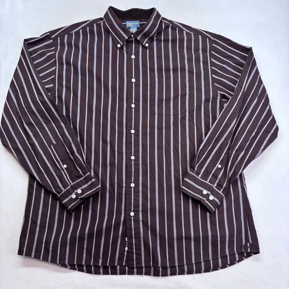 Duck Head Classic Mens‎ Long Sleeve Button Down Shirt Brown Stripe XX Large